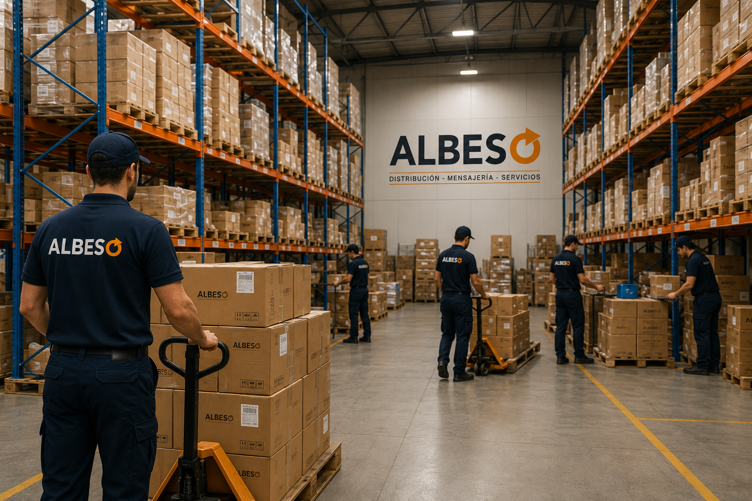 Almacén con palets y preparación de pedidos
